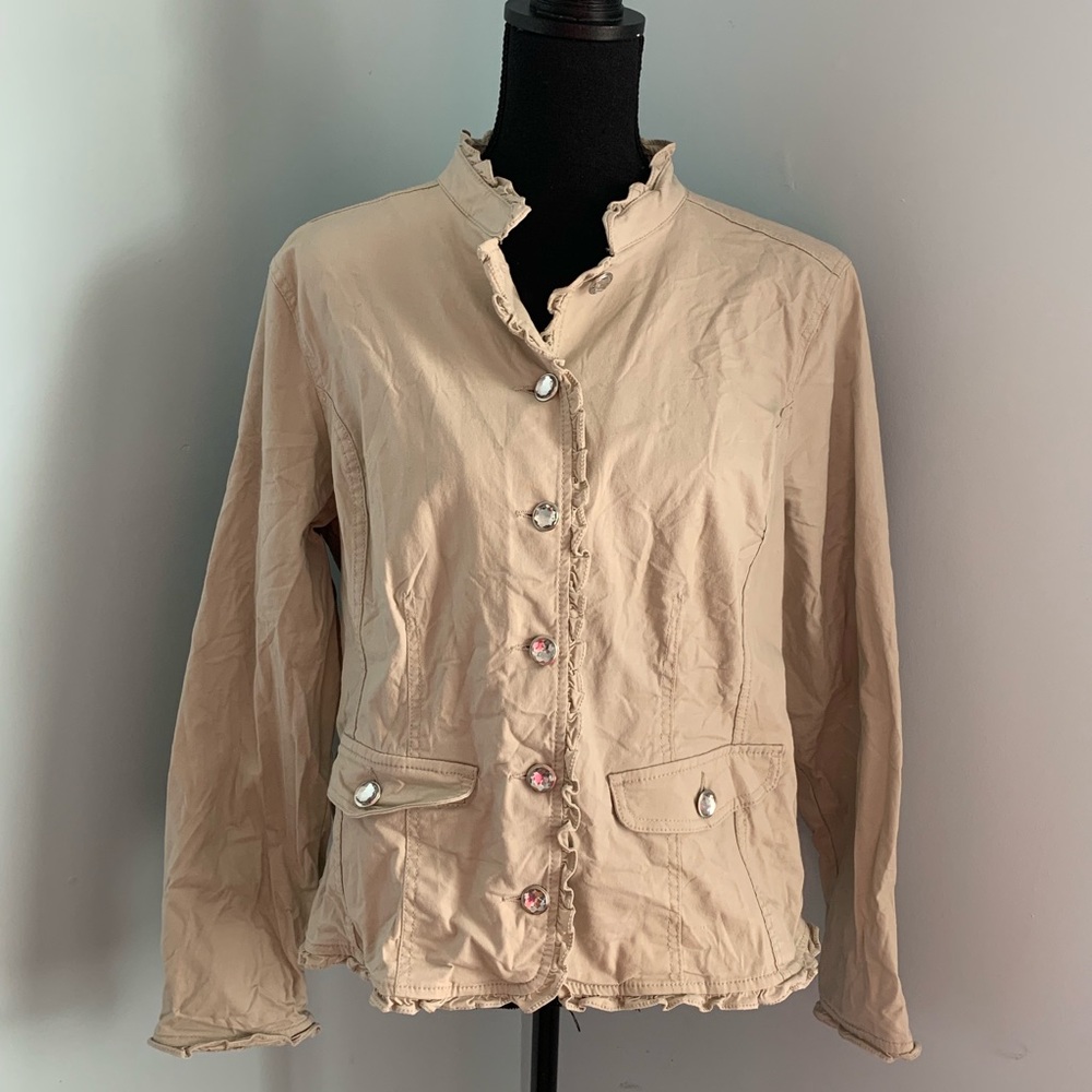 Christopher & Banks Tan jacket rhinestone buttons